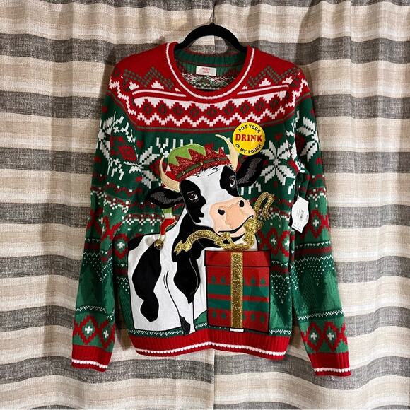 Holiday Time Red And Green Cow‎ Christmas Sweater Size Small - Picture 1 of 8